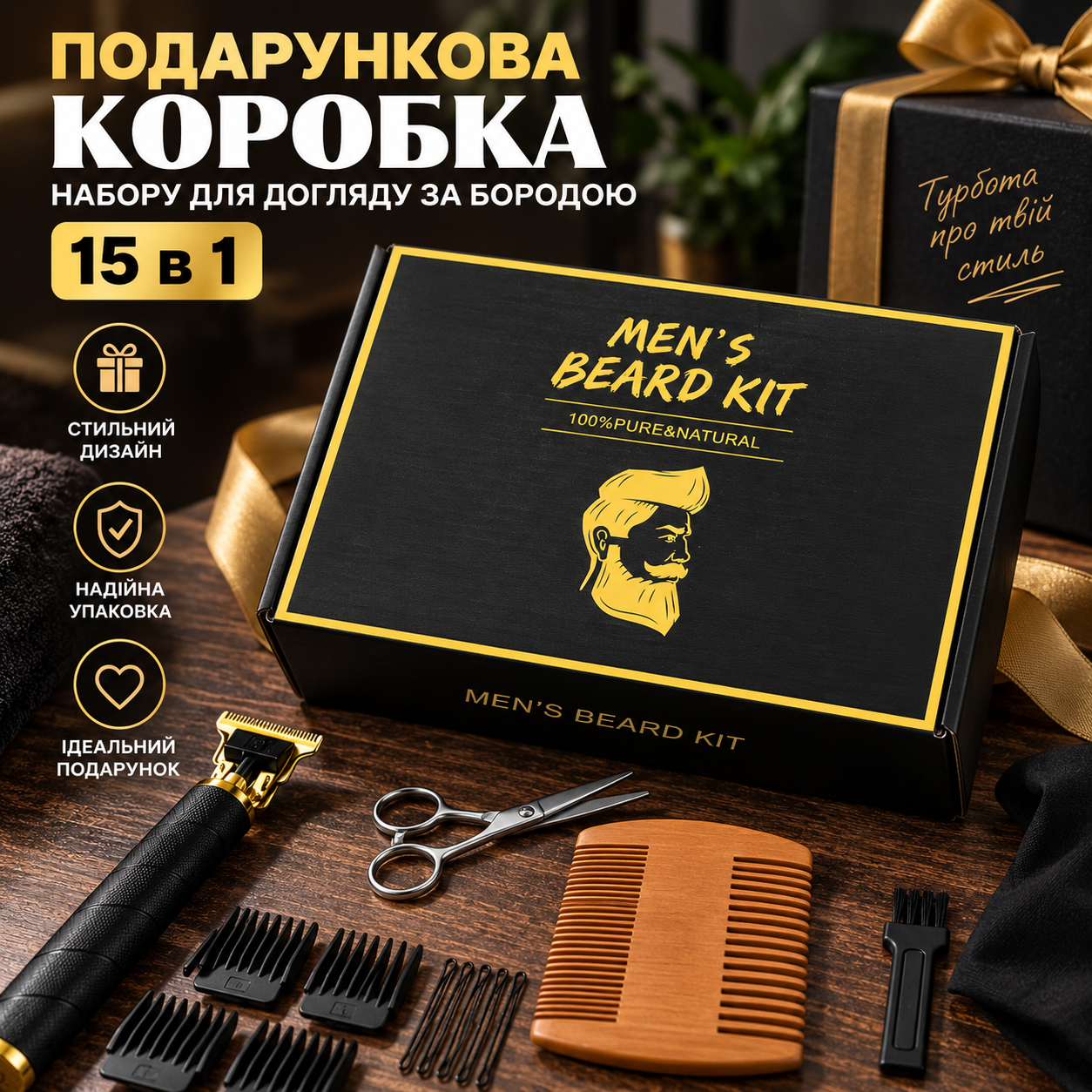 Подарочная коробка набора для ухода за бородой 15 в 1